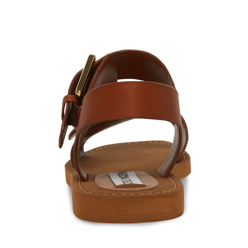 Sandalias Planas Steve Madden Santo Cuero Mujer Marrones | ES PN4160